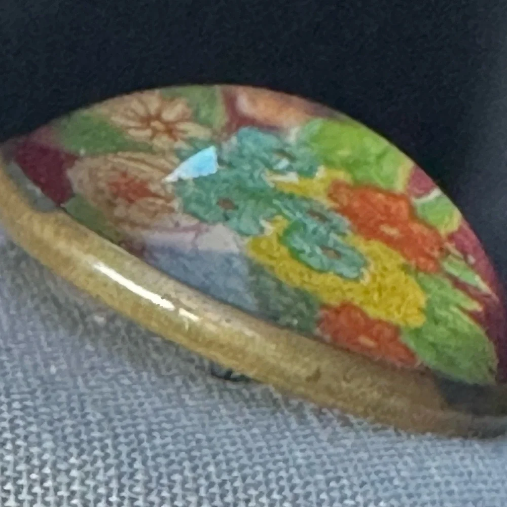 Rare Glass dome red floral brooch bronze tone metal base vintage beauty - Picture 3 of 8